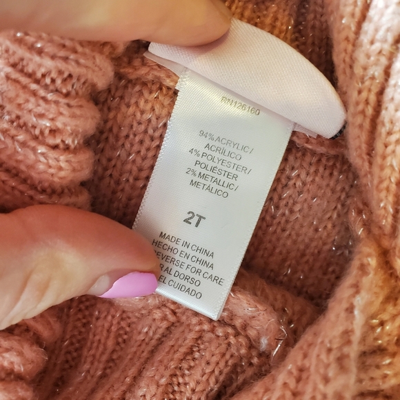 Little Lass Blush Pink Sleeveless Frayed Hem Sparkly Knit Turtle Neck Sweater 2T - Picture 3 of 14